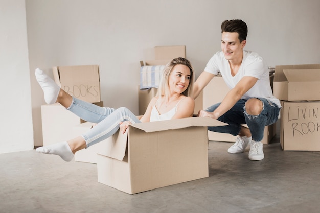 Front view young woman sitting in box