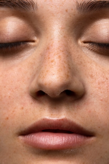 Front view young woman skin texture