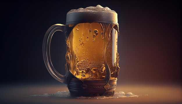 Frothy beer poured into glass condensation visible generative AI