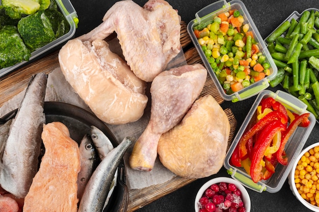 Frozen food on the table arrangement