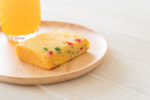 fruit cake on wood plate