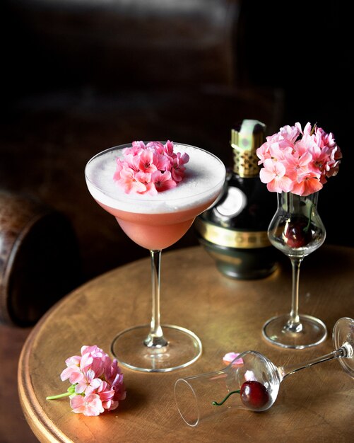 Fruit cocktail topped with flowers