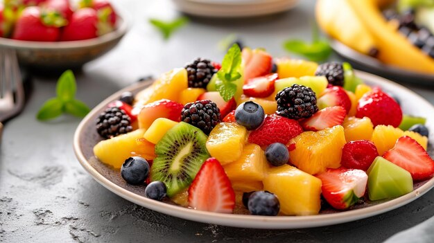 A fruit salad on a plate