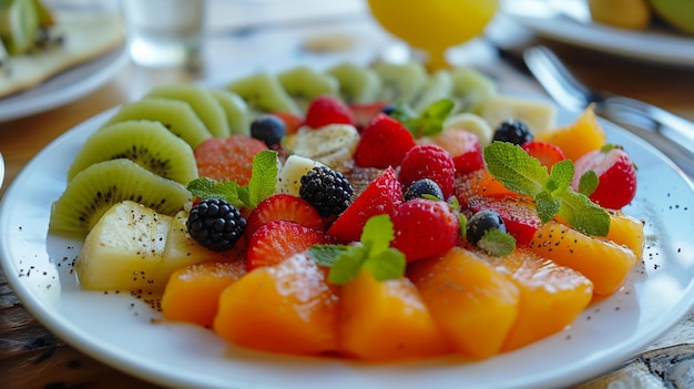 Free photo a fruit salad on a plate