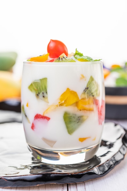 Fruit Yogurt Smoothie in glass.