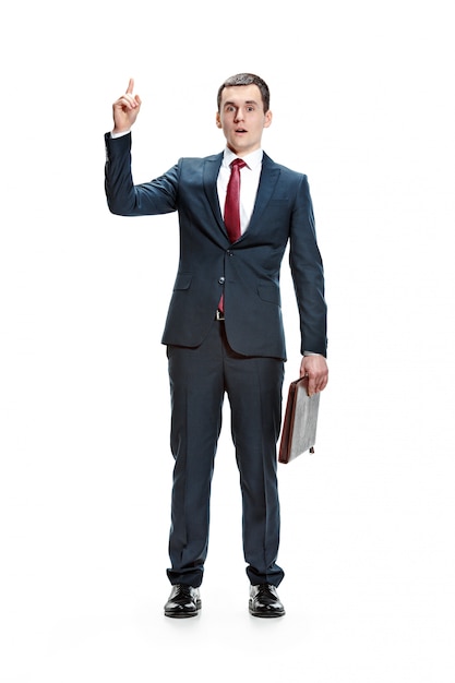 Free photo full body portrait of businessman with folder on white