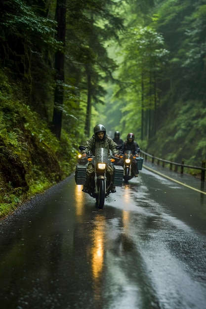 Full shot adult riding cool motorcycle