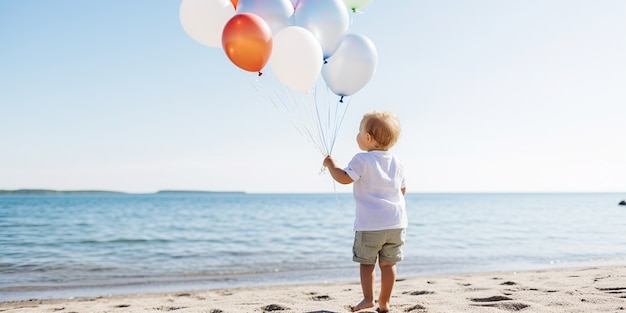 Full shot boy playing on the beach