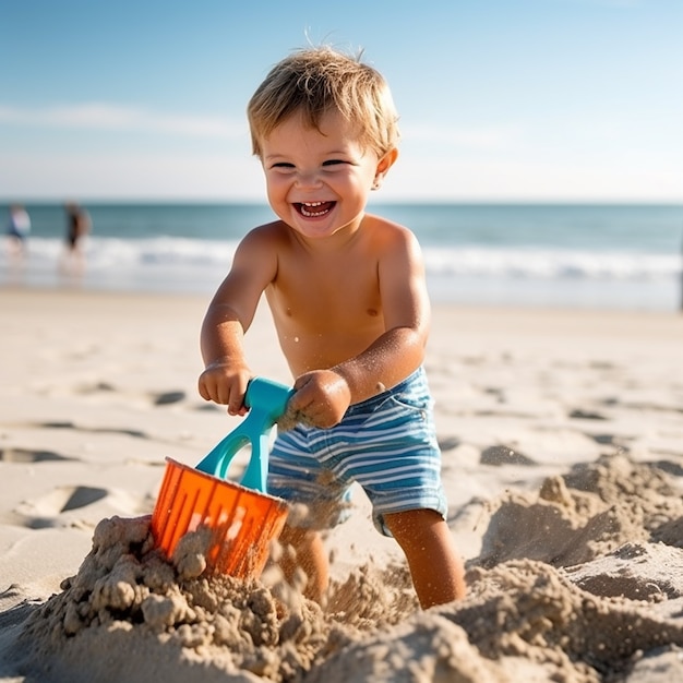 Full shot boy playing on the beach