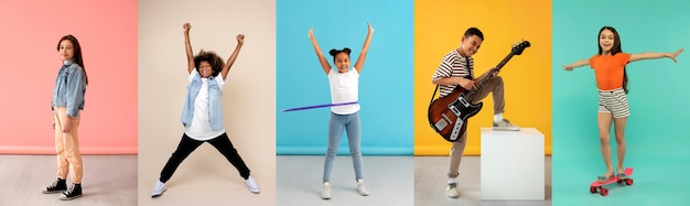 Full shot collage of school kids in uniforms