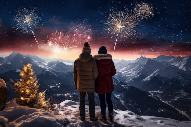 Free Photo full shot couple celebrating new year