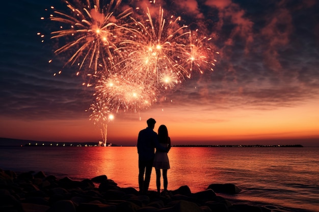 Full shot couple celebrating new year