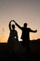 Free photo full shot couple silhouettes dancing in nature