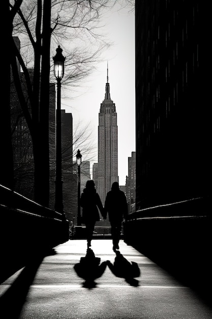 Full shot couple walking in new york