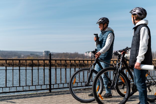 Full shot family cycling together