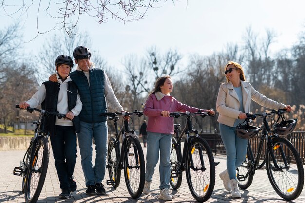 Full shot family cycling together