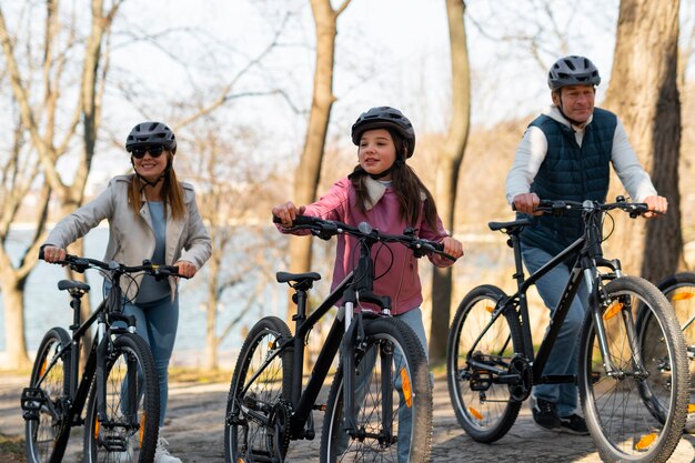 Full shot family cycling together