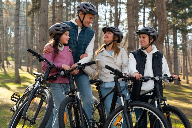 Full shot family cycling together