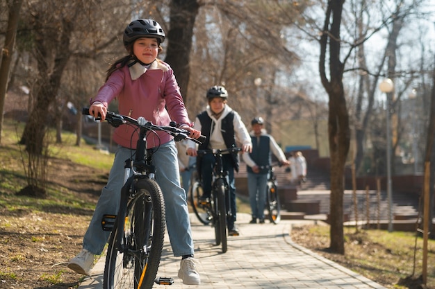 Full shot family cycling together