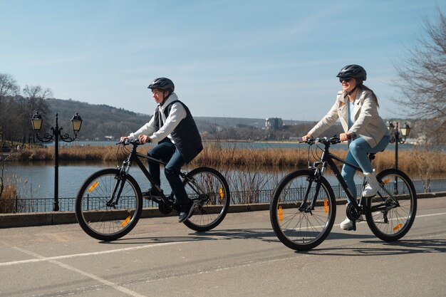 Full shot family cycling together