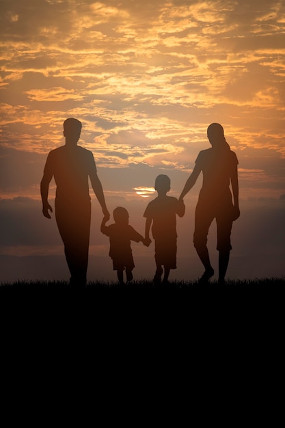 Full shot family members silhouettes outdoors