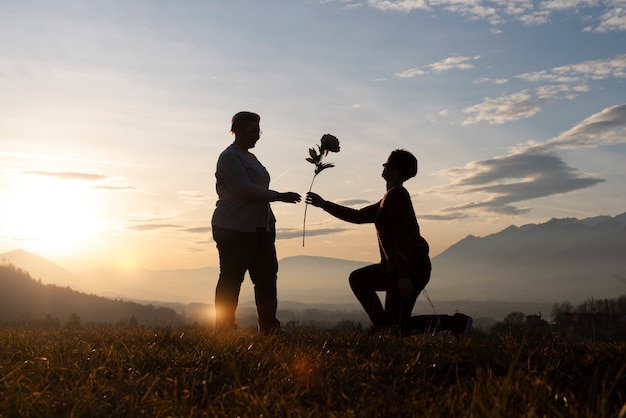 Free photo full shot family silhouette in nature