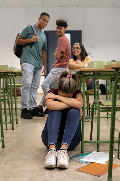 Full shot girl getting bullied at school