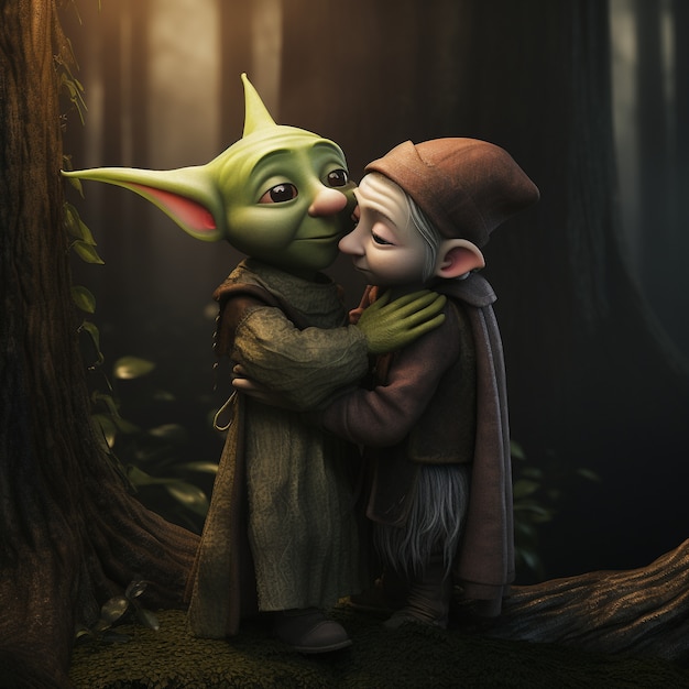 Free photo full shot goblins hugging fantasy world