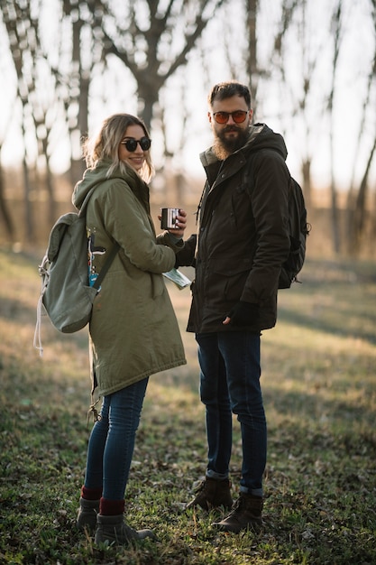 Full shot happy couple outdoors