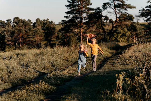 Full shot kids walking together