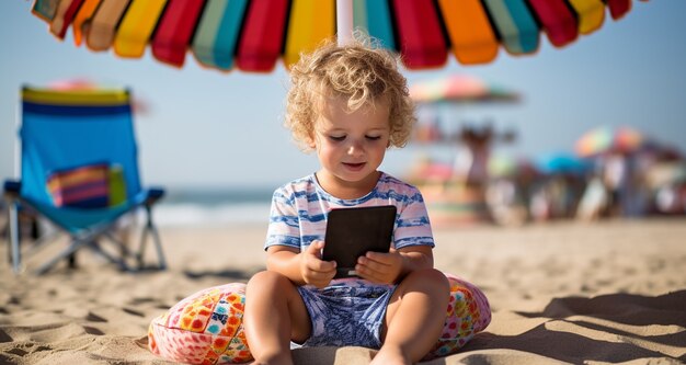 Full shot little kid with tablet