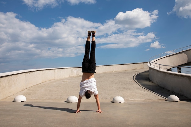 Free Photo full shot man doing  parkour training