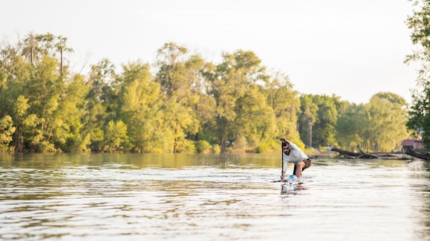 Full shot man in kayak