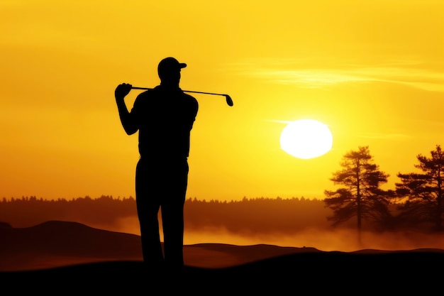 Free photo full shot man playing golf in nature