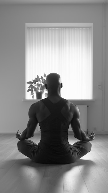 Full shot man practicing yoga