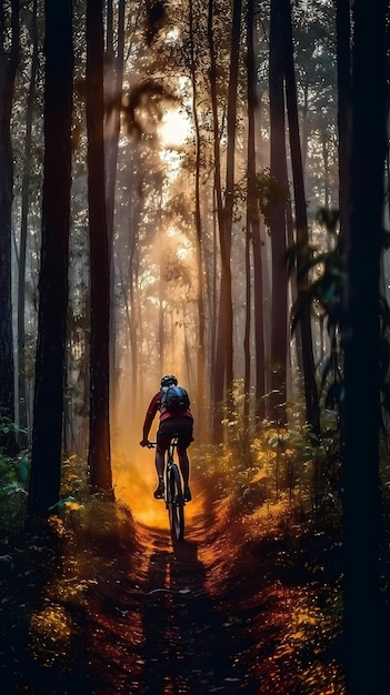 Free photo full shot man riding bike outdoors