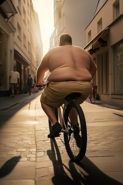 Full shot man riding bike outdoors