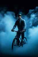 Free photo full shot man riding bike outdoors