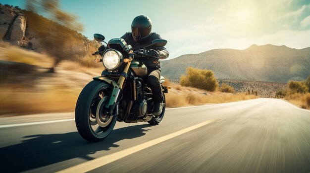 Full shot man riding motorcycle  outdoors