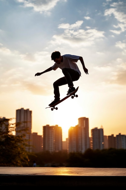 Full shot  man on skateboard