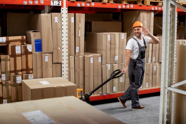 Full shot man working in warehouse