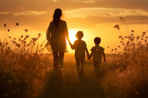 Full shot mother with kids in nature