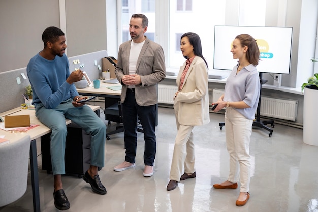 Full shot people learning languages at work