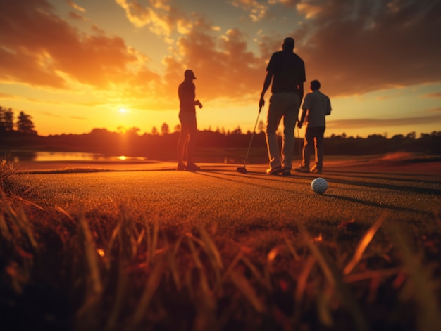 Free photo full shot people playing golf in nature