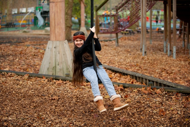 Full shot smiley girl having fun