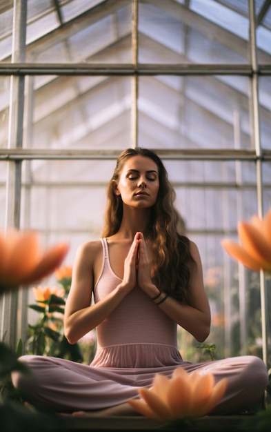 Free photo full shot woman doing yoga