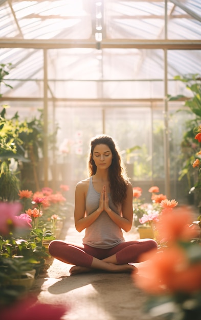 Full shot woman doing yoga