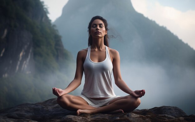 Full shot woman doing yoga