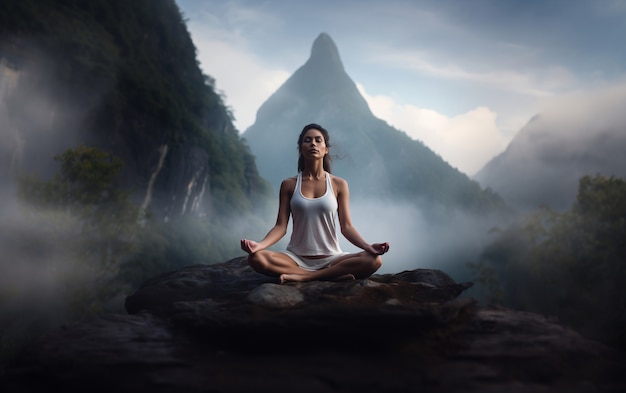 Full shot woman doing yoga