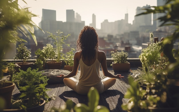 Full shot woman doing yoga